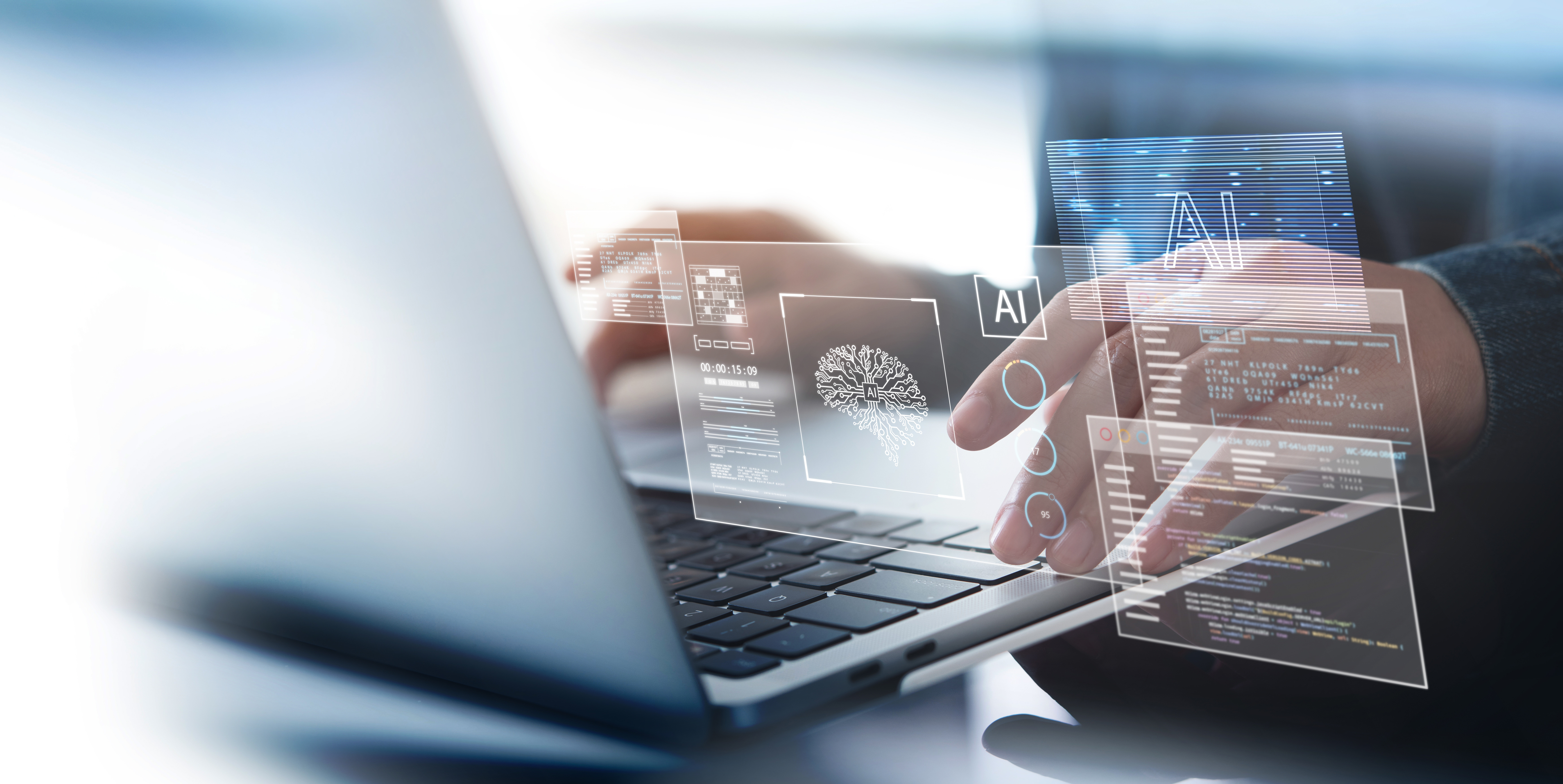 Hovering AI image on top of a computer